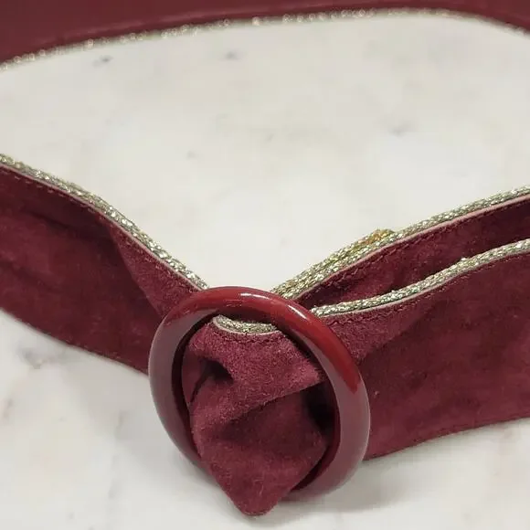 VTG Yves Saint Laurent Suede Belt 75/30 Burgundy Red  display picture 3